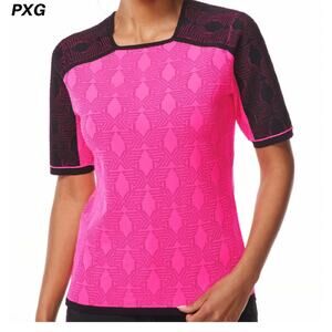 NWT PXG Women’s Shadow Jacquard Knit Top Black Pink Golf Performance M